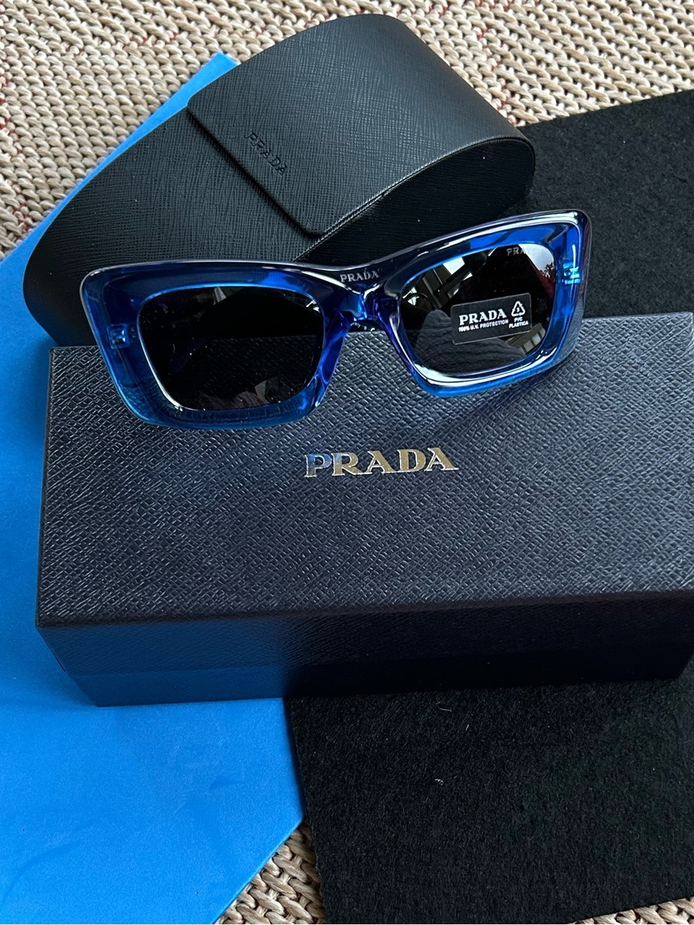 PRADA (NWT) 100% Authentic Crystal Electric Blue Sunglasses. - Unisex - Picture 7 of 8